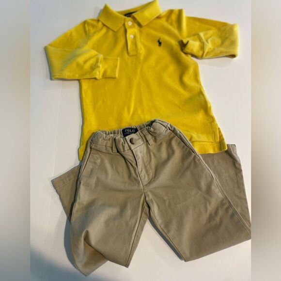 Polo Ralph Lauren Khaki’s and Long Sleeved Polo Shirt Size 3T - Picture 1 of 5